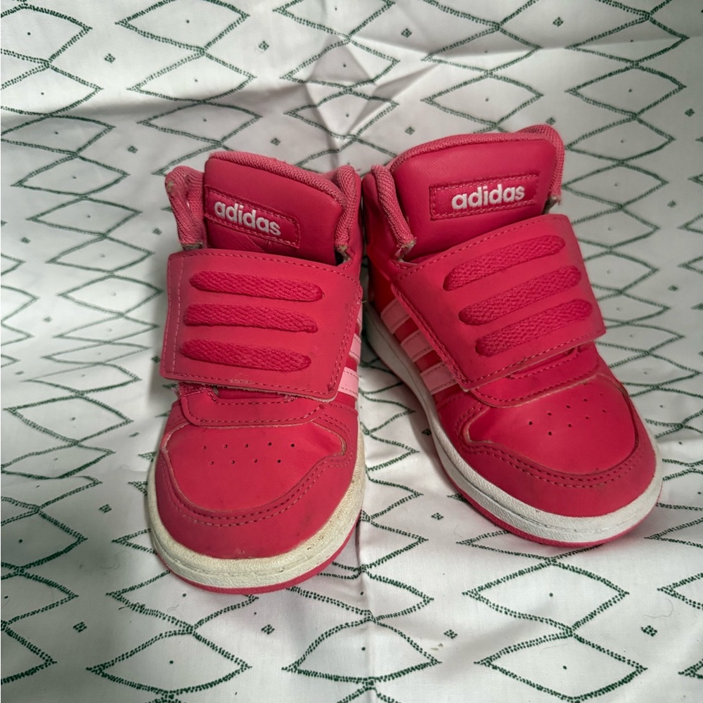 adidas Kids Hot Pink High-Top Sneakers with Velcro Straps